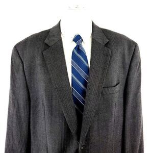 Joseph Feiss Gold Heavy Wool 2‎ Button Sport Coat 46L Gray Herringbone